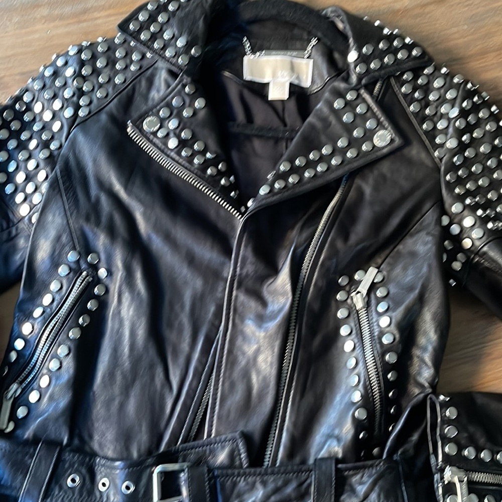 Michael Kors studded black leather jacket. Absolutely perfect condition xxs